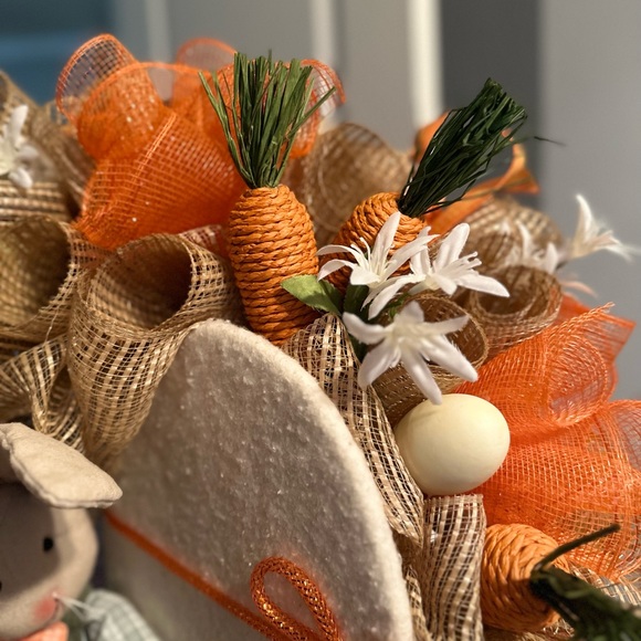 SOLD Orange and Natural Deco Mesh Easter Wreath - Picture 3 of 3